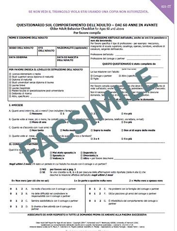 021-IT - Questionario per l'età senile OABCL (Older Adult Behavior Checklist) età 60-90+ eterosomministrato, in lingua italiana