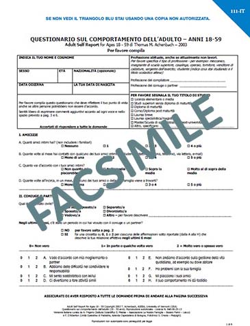 111-IT - Questionario ASR (Adult Self Report) sul comportamento dell'adulto anni 18-59