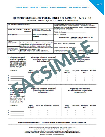 201-IT - Questionario sul comportamento del bambino Anni 6-18 CBCL (Child Behavior Check List)