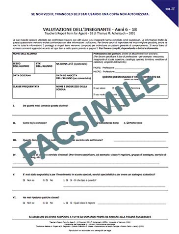 301-IT - Questionario sulla valutazione dell’insegnante (TRF - Teacher Report Form) anni 6-18
