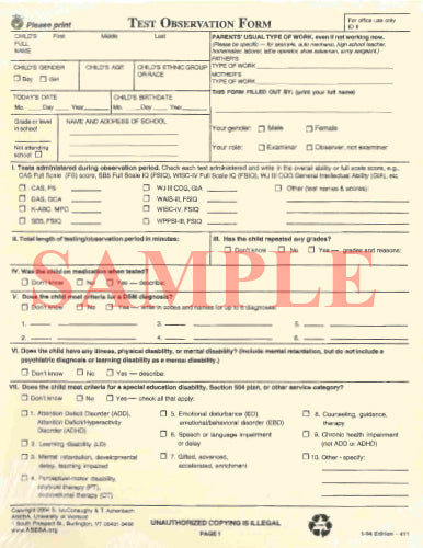 411 - Questionario TOF (Test Observation Form) per l'esaminatore