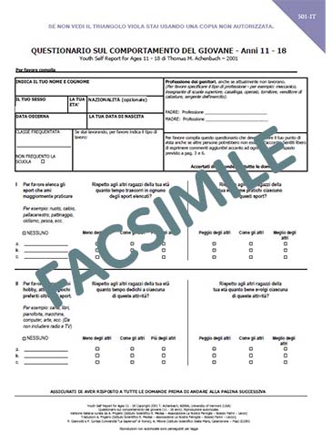 501-IT - Questionario di autovalutazione dell'adolescente (YSR - Youth Self Report) anni 6-18