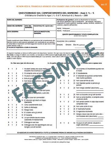 601-IT - Questionario sul comportamento del bambino Anni 1½ - 5, CBCL (Child Behavior Check List)