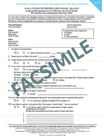603-IT - Questionario - Scala sullo sviluppo del linguaggio (LDS) età 18-35 mesi