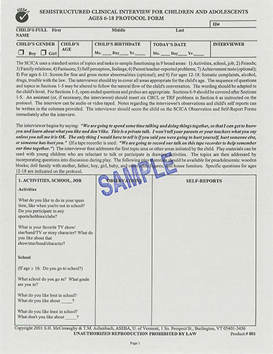 801 - Protocollo intervista clinica semistrutturata per l'intervistatore SCICA (Semistructured Clinical Interview for Children &amp; Adolescents)