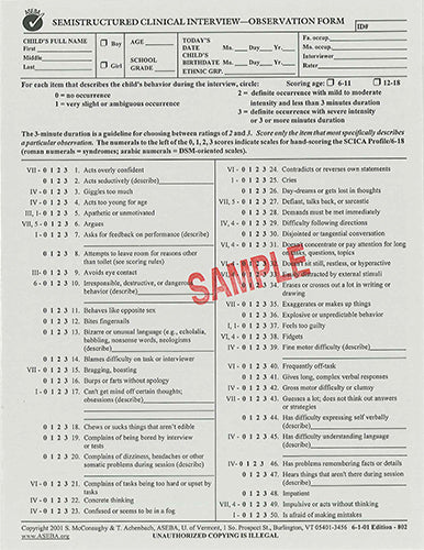 802 - Modulo per item osservativi e self report SCICA (Semistructured Clinical Interview for Children & Adolescents)