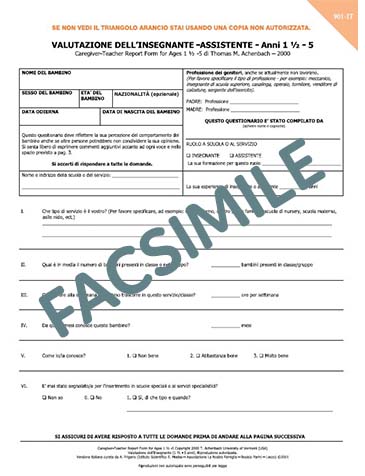 901-IT - Questionario sulla Valutazione dell’Insegnante-Assistente (C-TRF, Caregiver-Teacher Report Form) anni 1½ - 5
